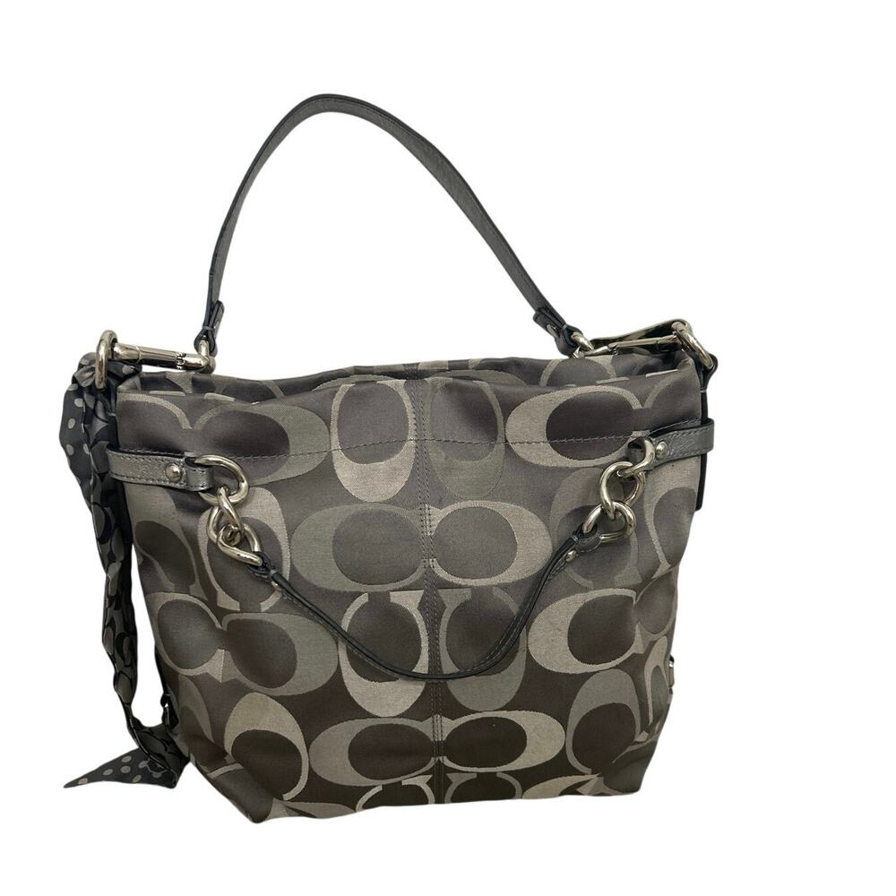 Y2K Coach Brooke Op Art Logo Mania Slouchy Hobo Bag Gray/Brown Metallic F17673 - Picture 2 of 16